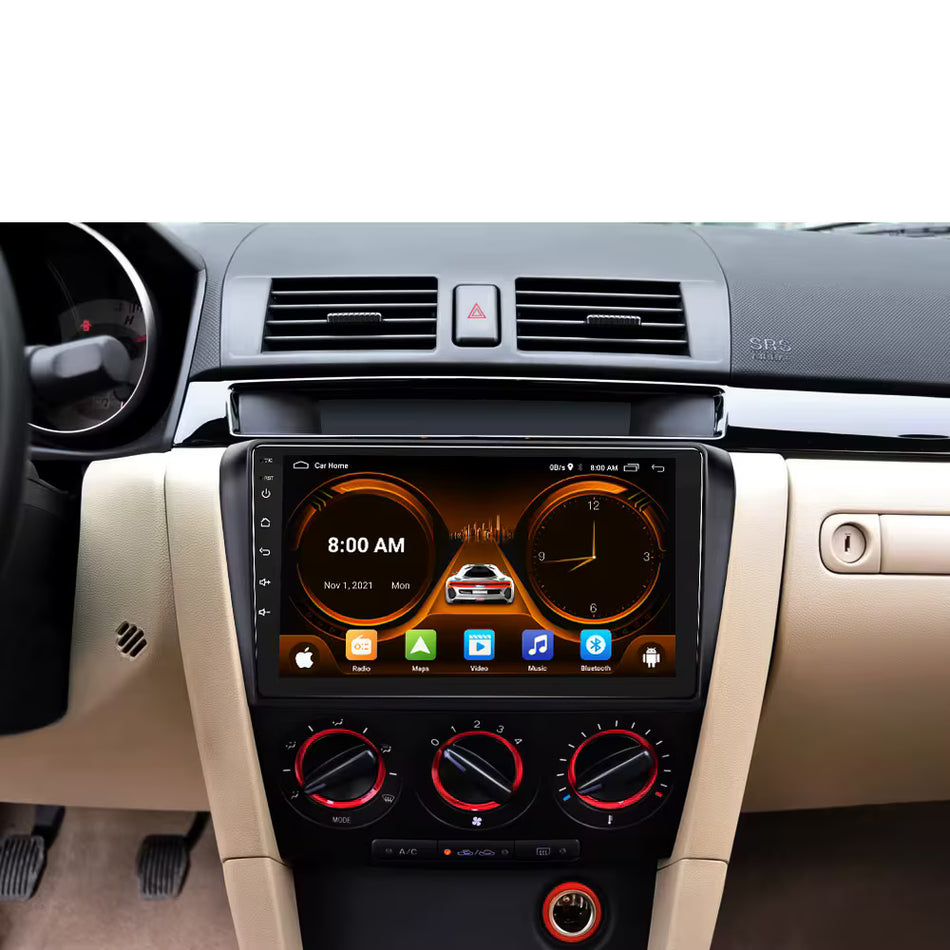 Navigatie Mazda 3 I (2003-2009) dedicata, MaxTech® PRO SERIES, 4 GB Ram 64 GB Rom, Carplay si Android auto, Ecran 9 ” HD Touch, GPS, Wifi, Bluetooth, Radio, USB, EQ, DSP, Waze